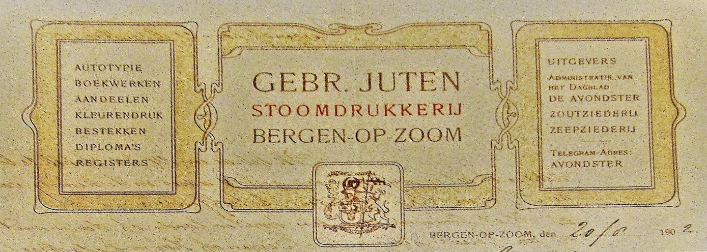 Dit briefhoofd was in 1902 een weergave van de producten, die Jan A. G. Juten met zijn broers aanboden.